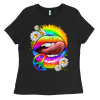 Black rainbow lips with daisies Ladies Tee - texasbilliewilder