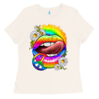 Bone rainbow lips with daisies Ladies Tee - texasbilliewilder
