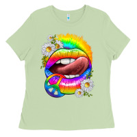 Matcha rainbow lips with daisies Ladies Tee - texasbilliewilder