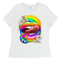 White rainbow lips with daisies Ladies Tee - texasbilliewilder