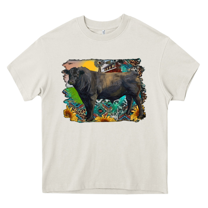 Black Angus Bull With Aztec And Farm Background Heavy Core Tee by RanaPortraitStore | Teevron
