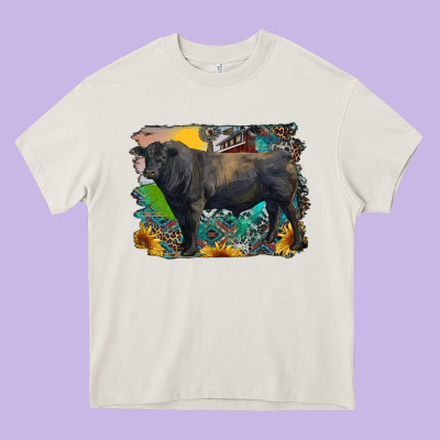 Black Angus Bull With Aztec And Farm Background Heavy Core Tee Designed By Ranaportraitstore