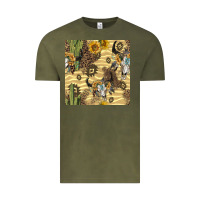Vintage Olive aztec bull skull Vintage Tee - BundleAndBundleShop