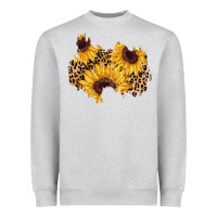 Heather Grey sunflower leopard patch Heavyweight Sweatshirt - AdoDesignShop
