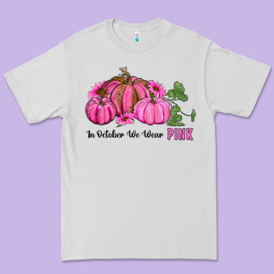 In October We Wear Pink Pumpkin And Sunflowers Premium Tee Designed By Ranaportraitstore