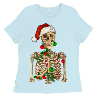 Baby Blue Christmas Skeleton Ladies Tee - RanaPortraitStore