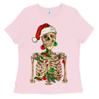 Bubblegum Pink Christmas Skeleton Ladies Tee - RanaPortraitStore