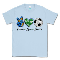 Dusty Blue peace love soccer Classic Tee - BarkalooDesign