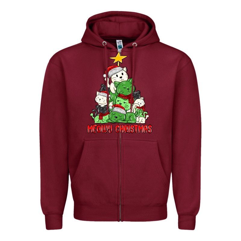 Meowy Christmas Cat Tree Zipper Hoodie by MaliasSmallBusiness | Teevron