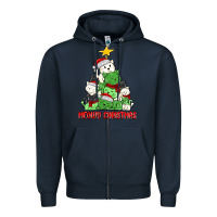 Navy meowy christmas cat tree Zipper Hoodie - MaliasSmallBusiness