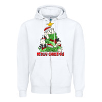 White meowy christmas cat tree Zipper Hoodie - MaliasSmallBusiness