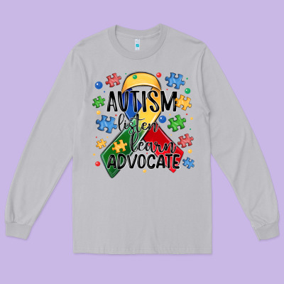Autism Listen Learn Advocate Long Sleeve Tee Designed By Maliassmallbusiness