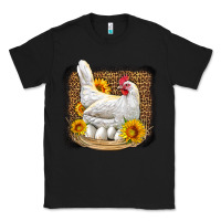 Black perched chicken with sunflowers leopard background Classic Tee - LillyAllenDesigns