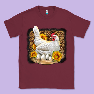 Perched Chicken With Sunflowers Leopard Background Classic Tee Designed By Lillyallendesigns