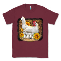 Burgundy perched chicken with sunflowers leopard background Classic Tee - LillyAllenDesigns