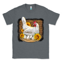 Charcoal Heather perched chicken with sunflowers leopard background Classic Tee - LillyAllenDesigns