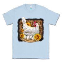 Dusty Blue perched chicken with sunflowers leopard background Classic Tee - LillyAllenDesigns
