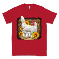 Red perched chicken with sunflowers leopard background Classic Tee - LillyAllenDesigns