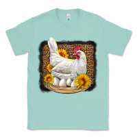 Seafoam perched chicken with sunflowers leopard background Classic Tee - LillyAllenDesigns