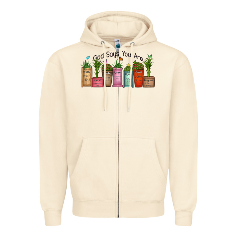 God Says You Are Unique Zipper Hoodie by MaliasSmallBusiness | Teevron