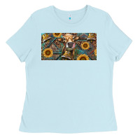 Baby Blue Cow With Aztec Leopard And Sunflower Ladies Tee - RanaPortraitStore
