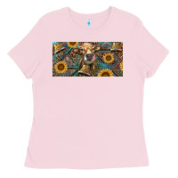 Bubblegum Pink Cow With Aztec Leopard And Sunflower Ladies Tee - RanaPortraitStore