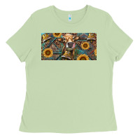 Matcha Cow With Aztec Leopard And Sunflower Ladies Tee - RanaPortraitStore