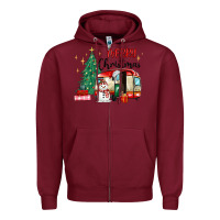 Burgundy merry christmas camper Zipper Hoodie - MaliasSmallBusiness