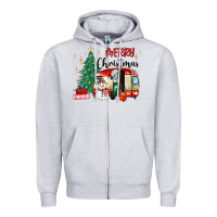 Heather Grey merry christmas camper Zipper Hoodie - MaliasSmallBusiness