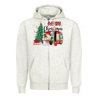 Oatmeal Heather merry christmas camper Zipper Hoodie - MaliasSmallBusiness