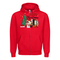 Red merry christmas camper Zipper Hoodie - MaliasSmallBusiness