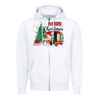 White merry christmas camper Zipper Hoodie - MaliasSmallBusiness