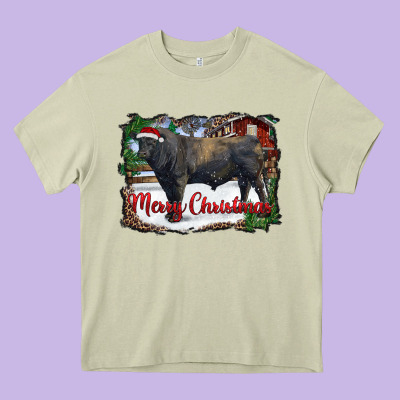 Merry Christmas Black Angus Bull And Farm Heavy Core Tee Designed By Ranaportraitstore