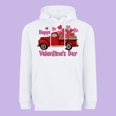 Happy Valentine's Day Truck Hearts Heavyweight Hoodie Designed By Ranaportraitstore