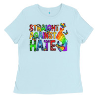 Baby Blue straight against hate pride lgbtq Ladies Tee - texasbilliewilder