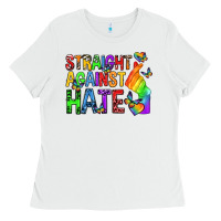 White straight against hate pride lgbtq Ladies Tee - texasbilliewilder