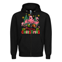 Black merry christmas flamingos Zipper Hoodie - MaliasSmallBusiness