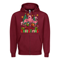 Burgundy merry christmas flamingos Zipper Hoodie - MaliasSmallBusiness
