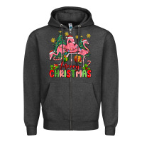 Charcoal Heather merry christmas flamingos Zipper Hoodie - MaliasSmallBusiness