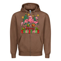 Chestnut merry christmas flamingos Zipper Hoodie - MaliasSmallBusiness