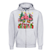 Heather Grey merry christmas flamingos Zipper Hoodie - MaliasSmallBusiness