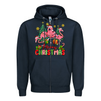 Navy merry christmas flamingos Zipper Hoodie - MaliasSmallBusiness