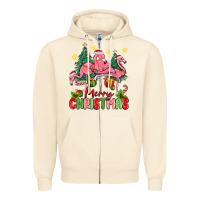 Sandshell merry christmas flamingos Zipper Hoodie - MaliasSmallBusiness
