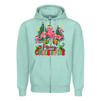 Seafoam merry christmas flamingos Zipper Hoodie - MaliasSmallBusiness