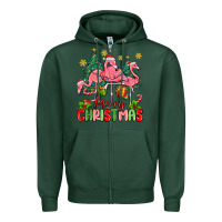 Sports Green merry christmas flamingos Zipper Hoodie - MaliasSmallBusiness
