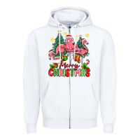 White merry christmas flamingos Zipper Hoodie - MaliasSmallBusiness
