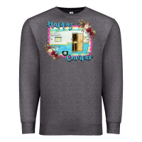 Charcoal Heather Happy Camper With Flowers Premium Sweatshirt - Bettercallsaul