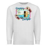 Oatmeal Heather Happy Camper With Flowers Premium Sweatshirt - Bettercallsaul