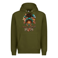 Army Green American Football Mom Afro Messy Bun Premium Hoodie - texasbilliewilder