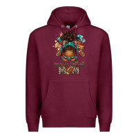 Burgundy American Football Mom Afro Messy Bun Premium Hoodie - texasbilliewilder